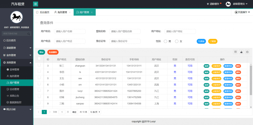 Spring汽车租赁系统源码